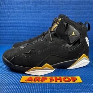🔴 AIR JORDAN TRUE FLIGHT Men`s Size 8.5 Black Gold Basketball Shoes 342964-070